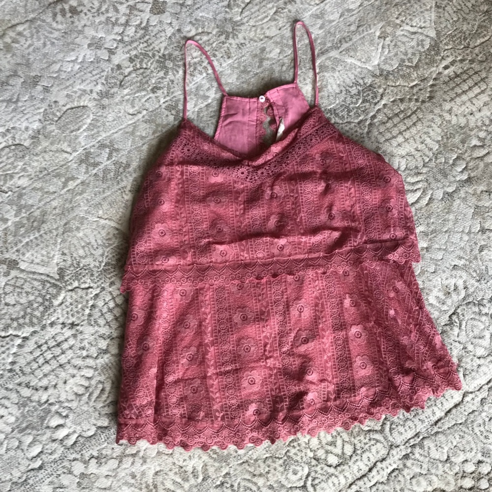 Pink Lace Halter Tank Top